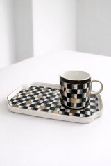 ACAR MARKA PORSELEN TEPSİLİ 2Lİ FİNCAN SET (TEPSİ 18CM ) Siyah