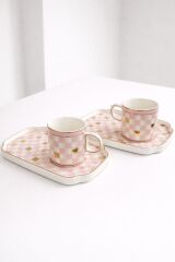 ACAR MARKA PORSELEN TEPSİLİ 2Lİ FİNCAN SET (TEPSİ 18CM ) Pembe