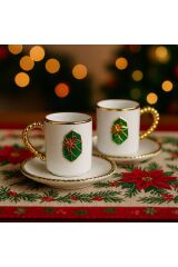 ACAR MARKA PORSELEN 2 KİŞİLİK FİNCAN SET YILBAŞI TEMALI...YENİYIL ÇAM AĞACI HEDİYE KUTUSU NOEL BABA Beyaz