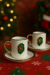 ACAR MARKA PORSELEN 2 KİŞİLİK FİNCAN SET YILBAŞI TEMALI...YENİYIL ÇAM AĞACI HEDİYE KUTUSU NOEL BABA Beyaz