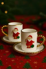 ACAR MARKA PORSELEN 2 KİŞİLİK FİNCAN SET YILBAŞI TEMALI...YENİYIL ÇAM AĞACI HEDİYE KUTUSU NOEL BABA Yeşil