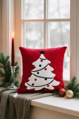 40*40 YENİ YIL TEMALI KIRLENT KILIFI ( GEYİK -ÇAM AĞACI- KARDAN ADAM-MERRY CHRİSTMAS) Kırmızı Çam Ağaci