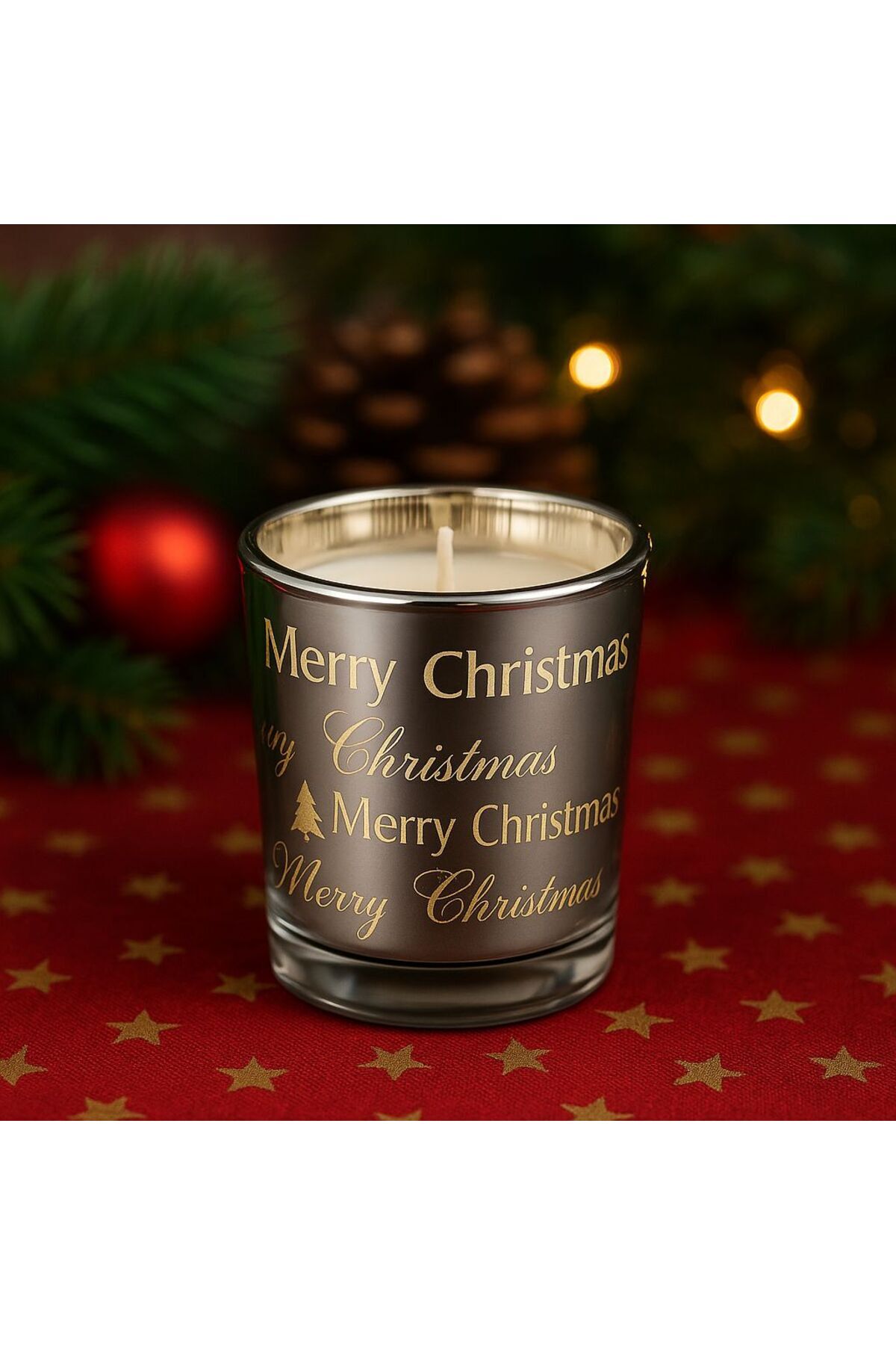 YENİ YIL TEMALI BARDAK MUM - MERRY CHRİSTMAS Gümüş