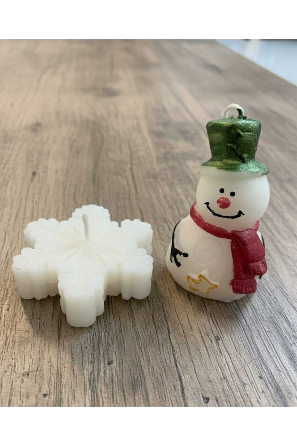 2 Lİ MUM KARDAN ADAM KAR TANESİ... NOEL YENI YIL YILBAŞI Beyaz
